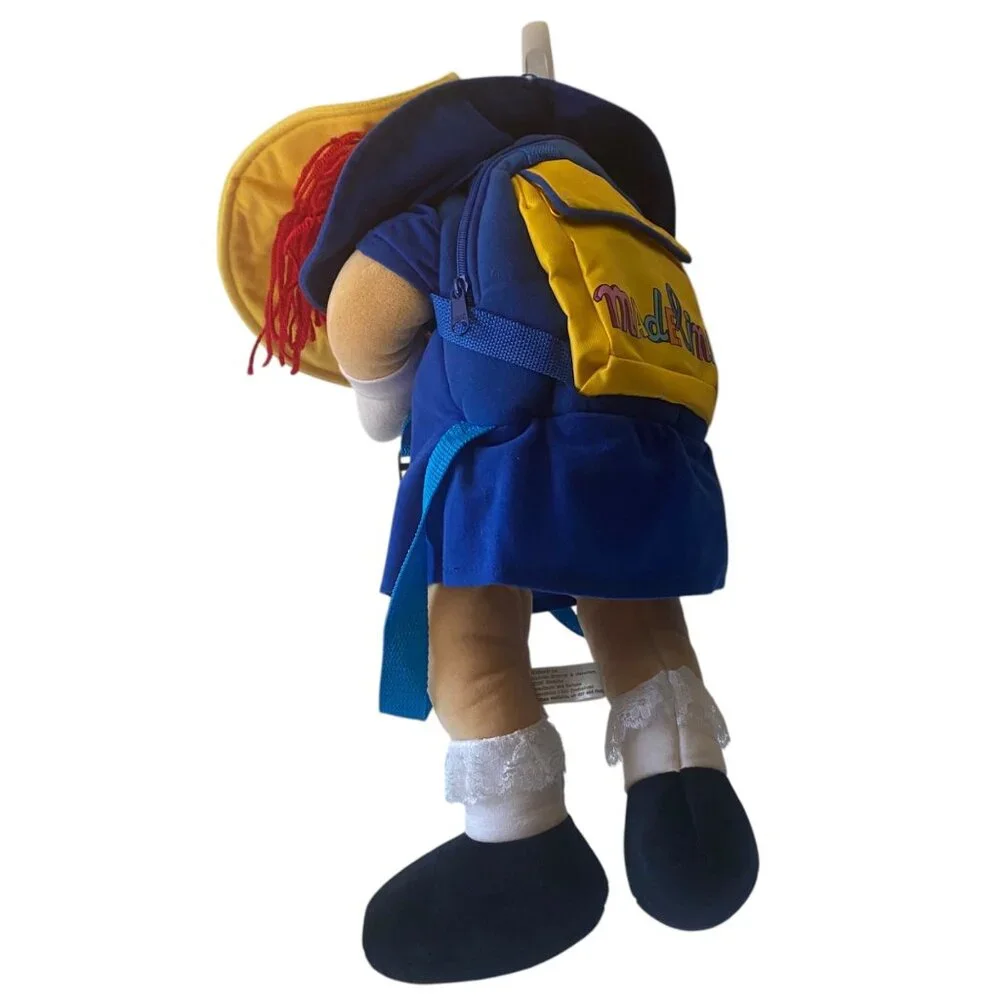 Wildkin Madeline Doll Cloth Soft Backpack 1997 Red Yarn Hair Yellow Hat Kids 24